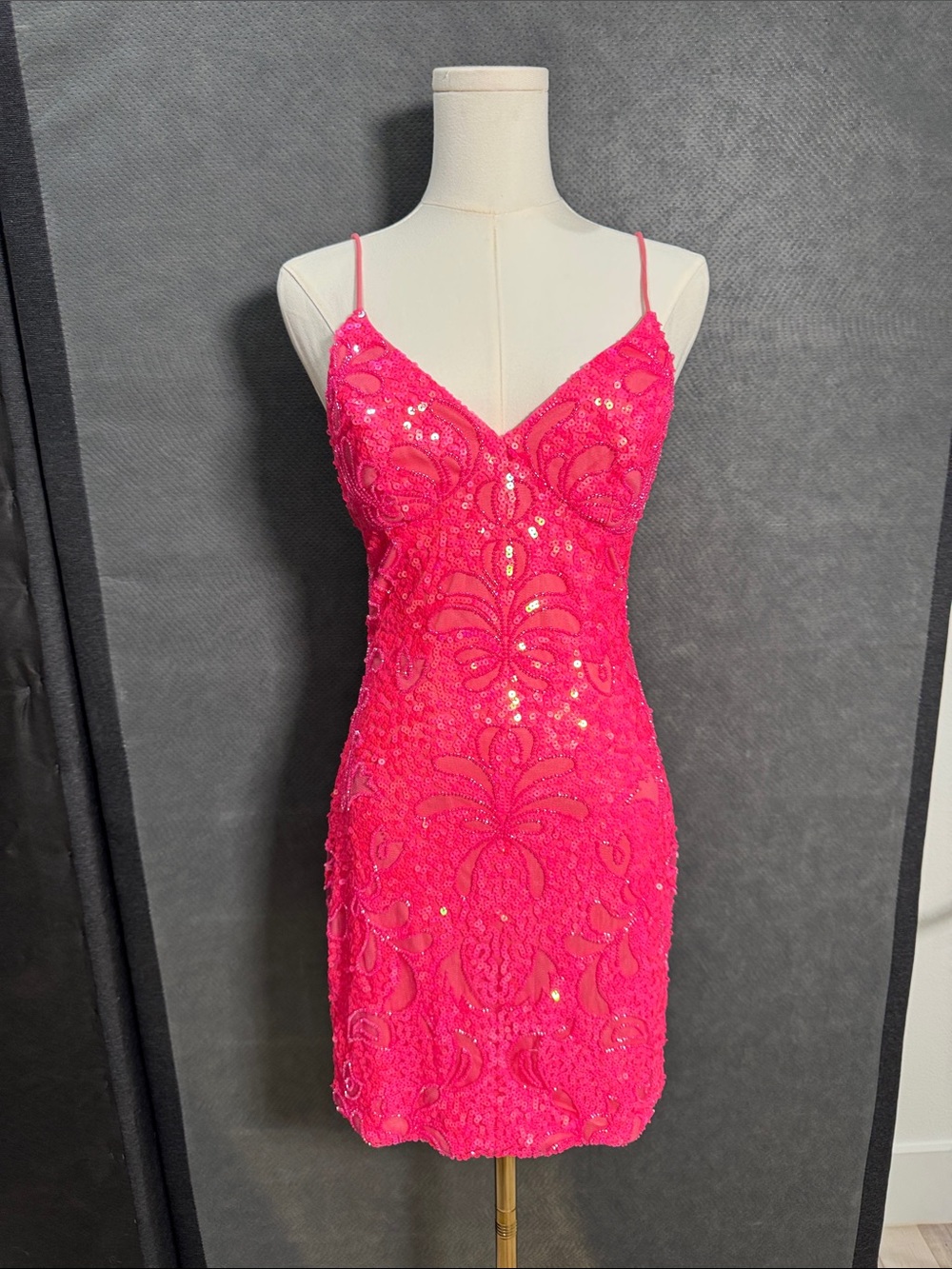 Windsor Hot Pink Sequin Lace Slip Dress